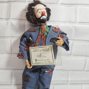 VINTAGE EMMETT KELLY CLOWN WEARY WILLIE WIND UP ANIMATED MUSICAL 13" DOLL w/ COA